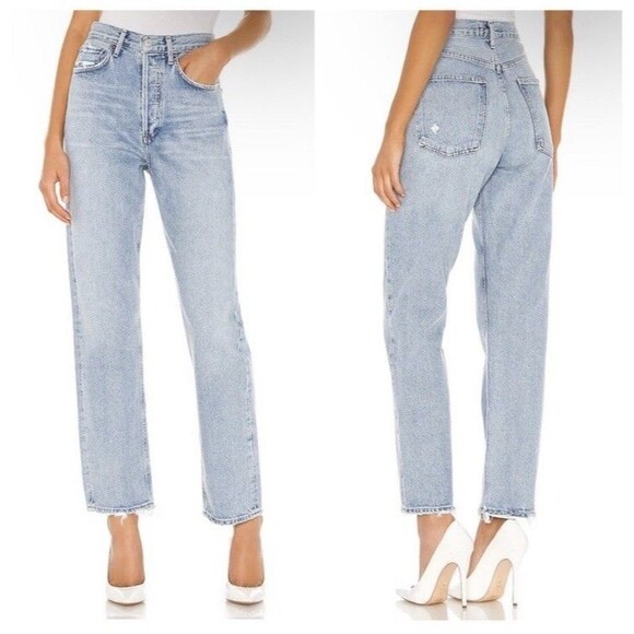 AGOLDE 90s Mid Rise Loose Fit Jeans Women 33 Snapshot Distressed Light Wash - Picture 1 of 15